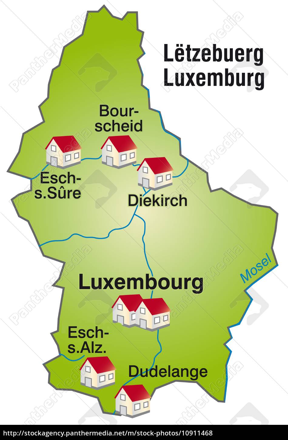 Karte von Luxemburg als Infografik in Grün - Lizenzfreies Foto