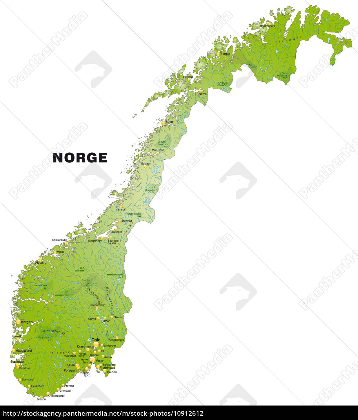 norwegen karte kaufen Karte von Norwegen als Übersichtskarte in Grün   Lizenzfreies Foto 