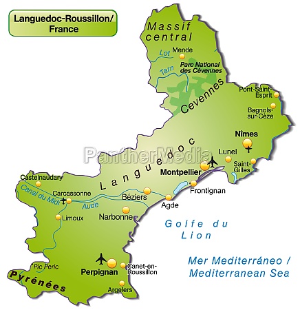 Karte von Languedoc-Roussillon als Übersichtskarte in - Stock Photo