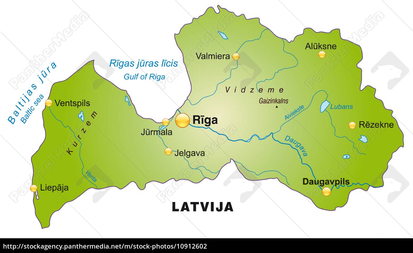 Karte von Lettland als Übersichtskarte in Grün - Stockfoto - #10912602