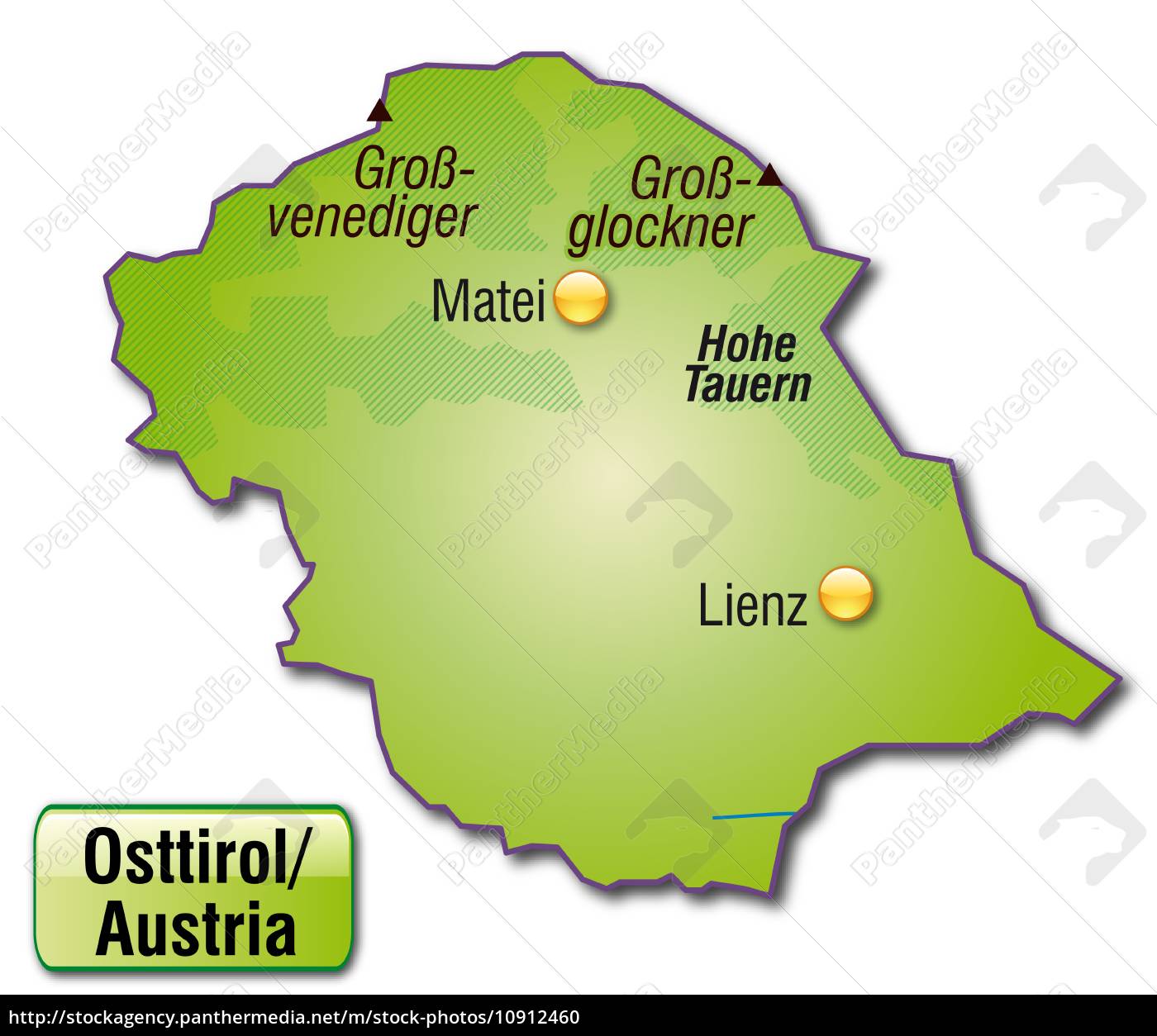 Karte von osttirol als Übersichtskarte in Grün - Lizenzfreies Foto