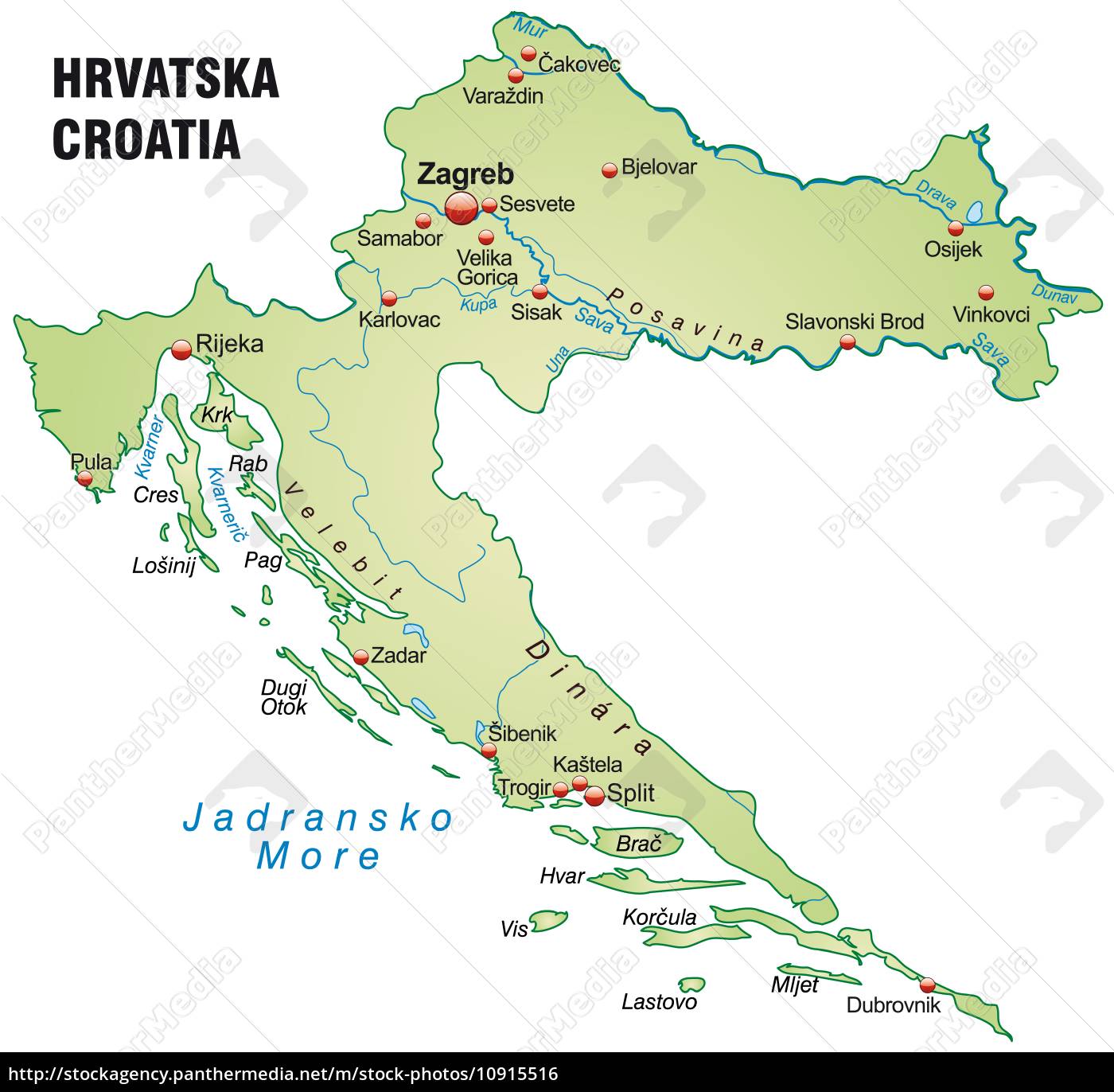 Karte Von Kroatien Als Ubersichtskarte In Pastellgrun Lizenzfreies Foto 10915516 Bildagentur Panthermedia