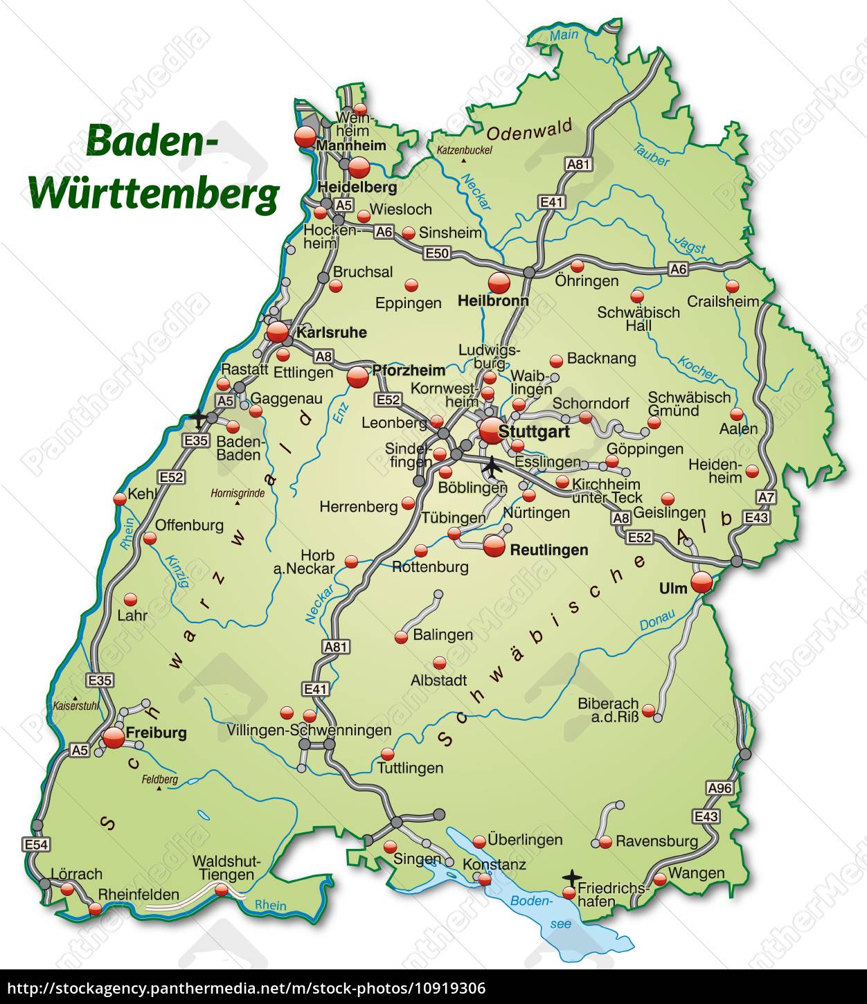 Karte Von Baden-Wuerttemberg Mit Verkehrsnetz In - Stock Photo ...