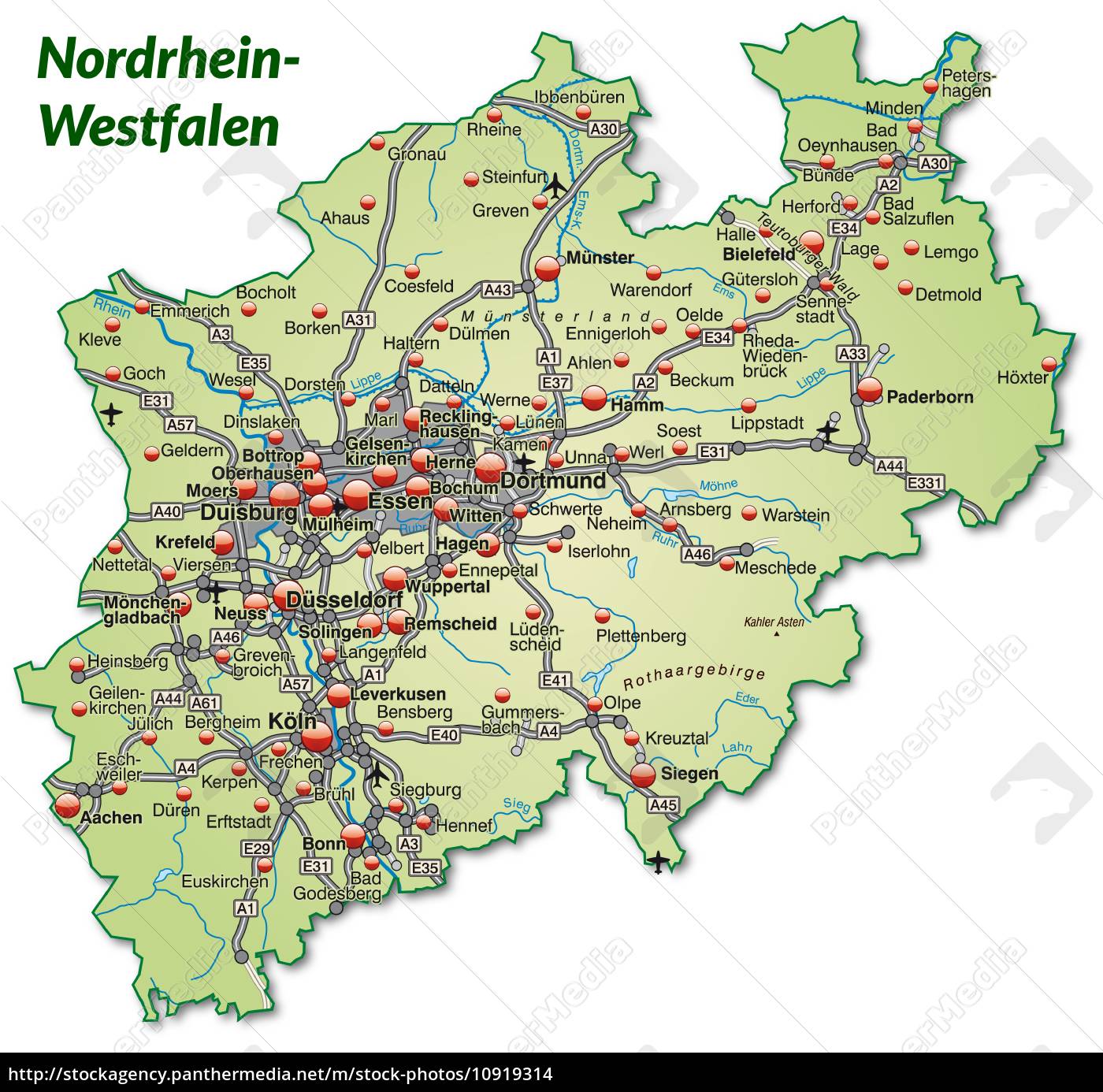 Karte Von Nordrhein-Westfalen Mit Verkehrsnetz In - Stock Photo ...