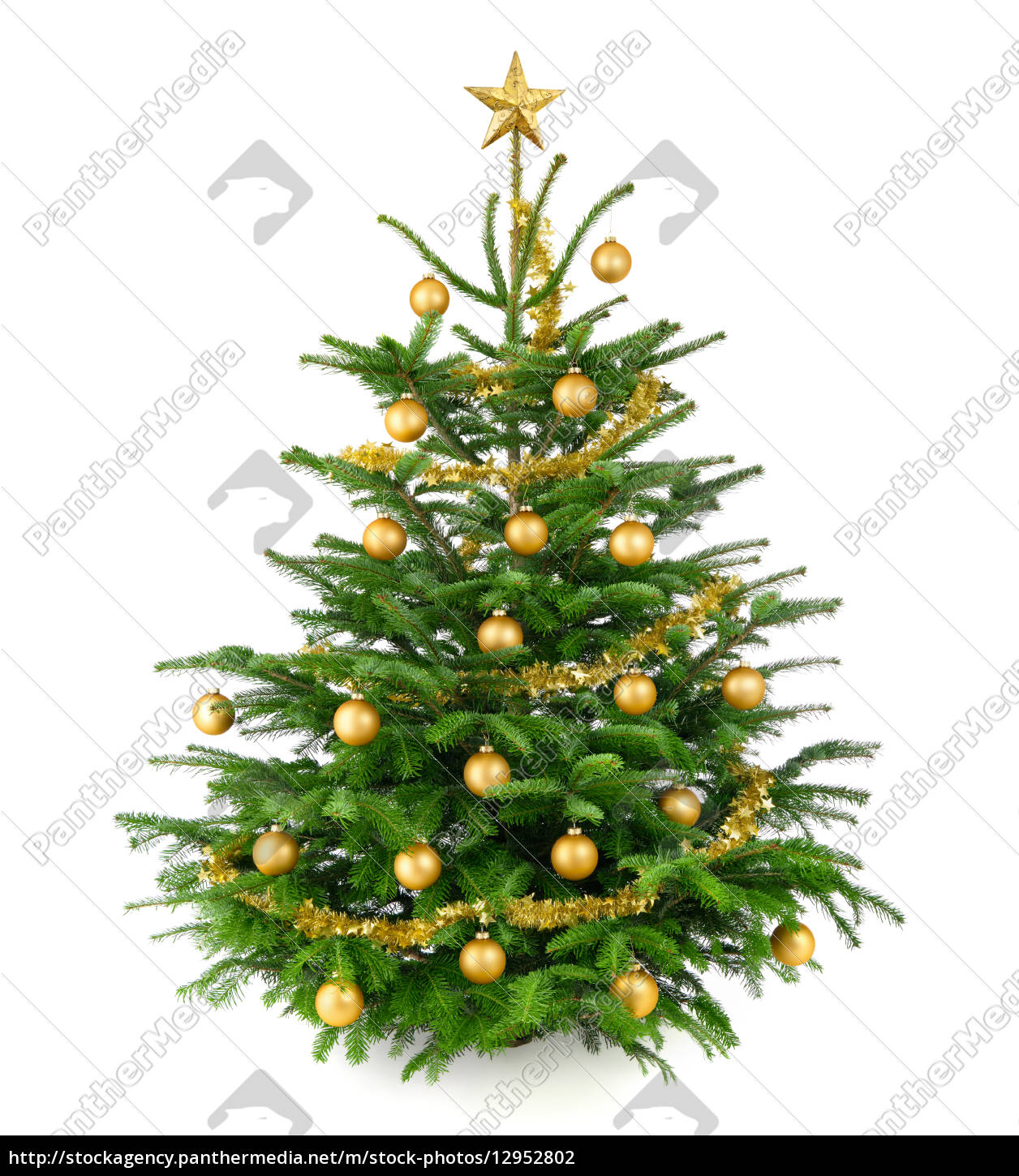 Schöner gold geschmückter Weihnachtsbaum Stock Photo 12952802