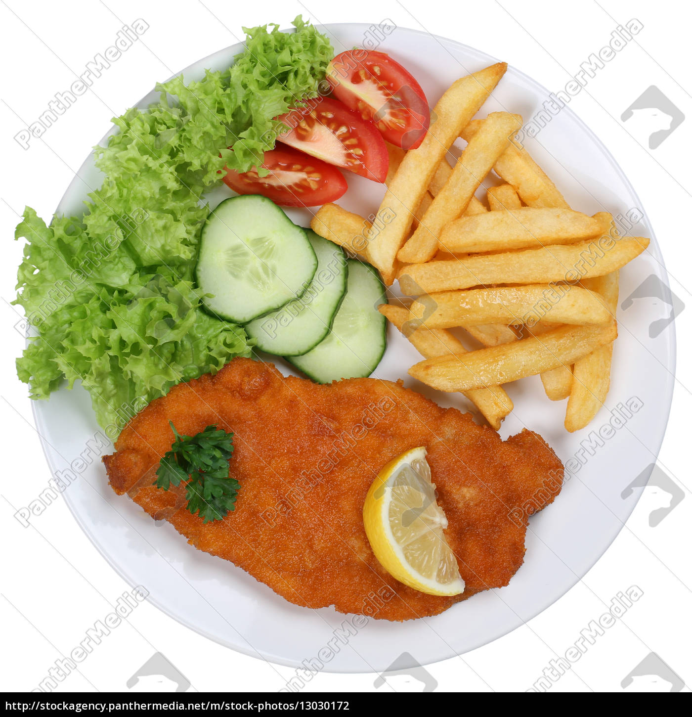 Wiener Schnitzel Gericht Mit Pommes Und Salat Auf Lizenzfreies Foto Bildagentur Panthermedia