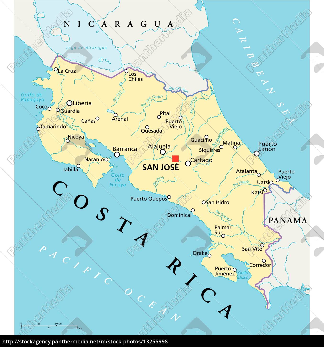 costa rica politische karte - Stockfoto - #13255998 | Bildagentur