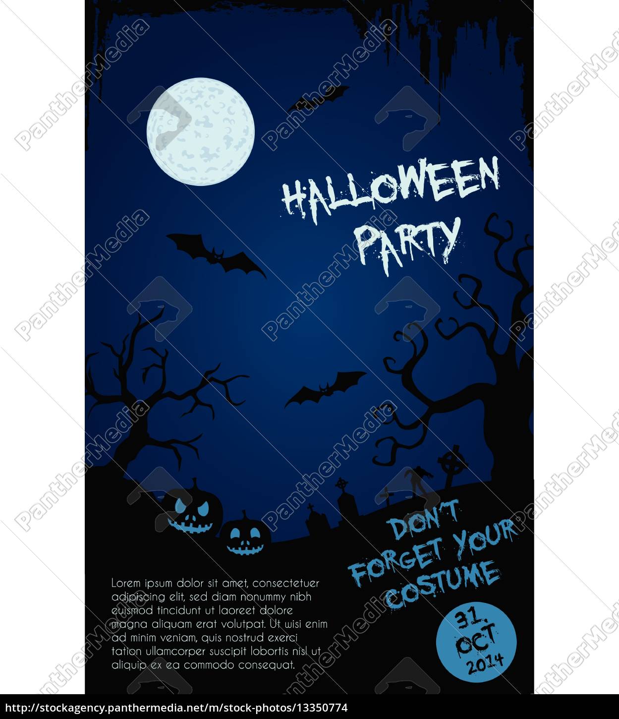 Halloween Party Flyer Vorlage Blau Und Schwarz Stockfoto Bildagentur Panthermedia