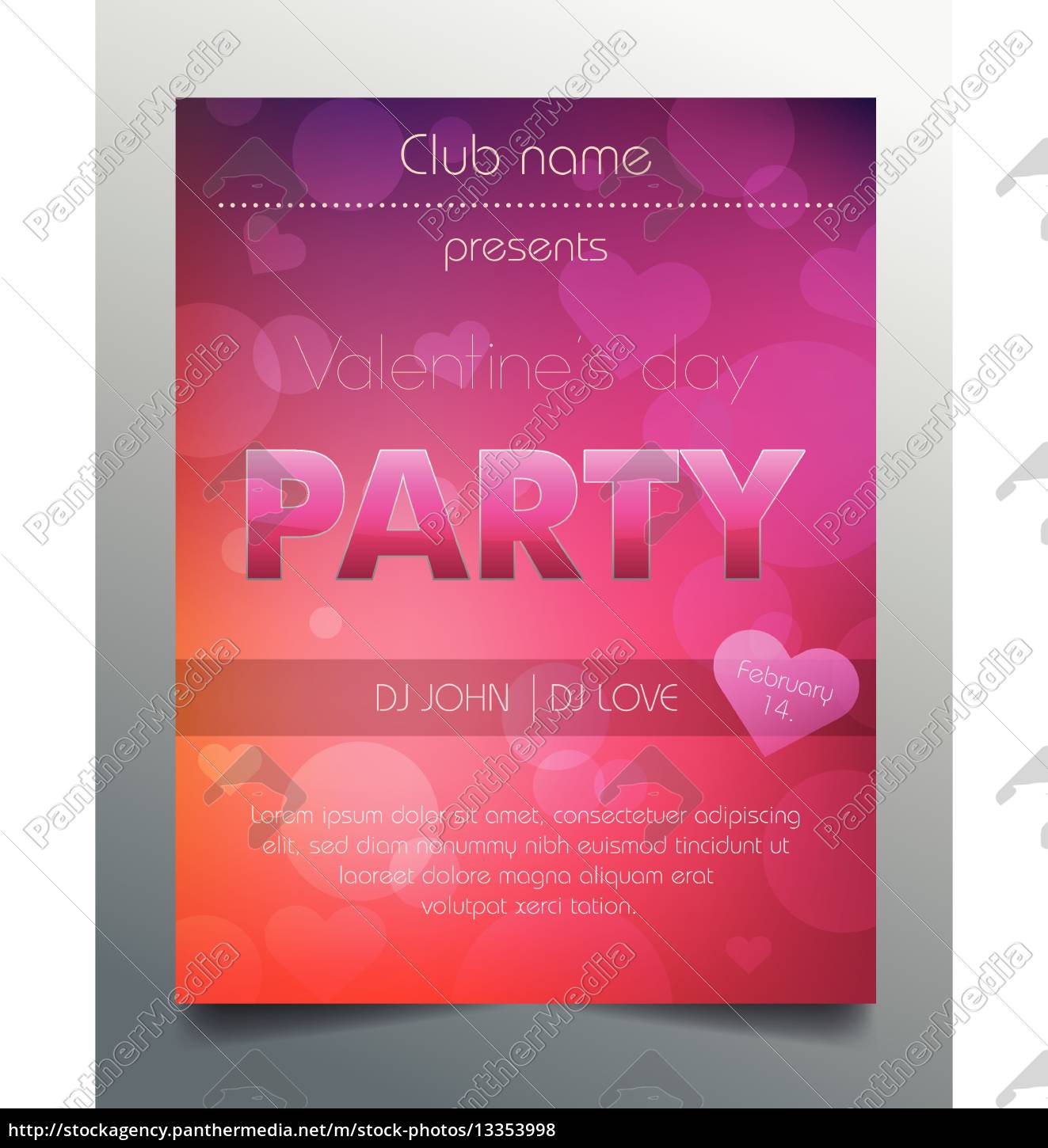 Valentinstag Party Flyer Vorlage Lila Stock Photo Bildagentur Panthermedia