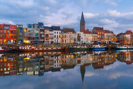 Damm Des Flusses Leie In Gent Stadt Bei - Stock Photo #13521502 ...