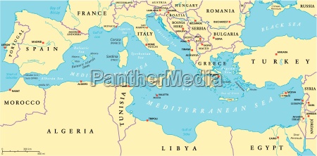 Mittelmeer Region Politische Karte Lizenzfreies Bild Bildagentur Panthermedia