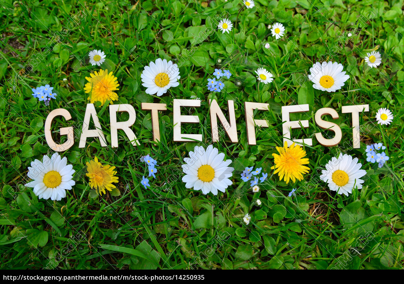 Gartenparty Gartenfest Text Lizenzfreies Bild 14250935
