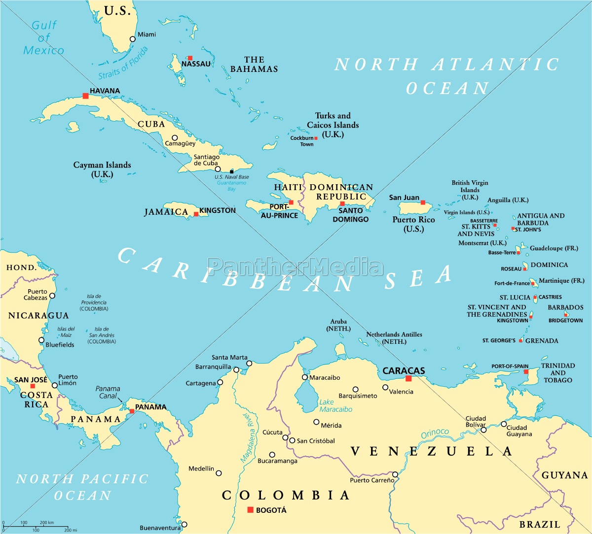 karibik politische karte - Stockfoto - #14334939 | Bildagentur PantherMedia