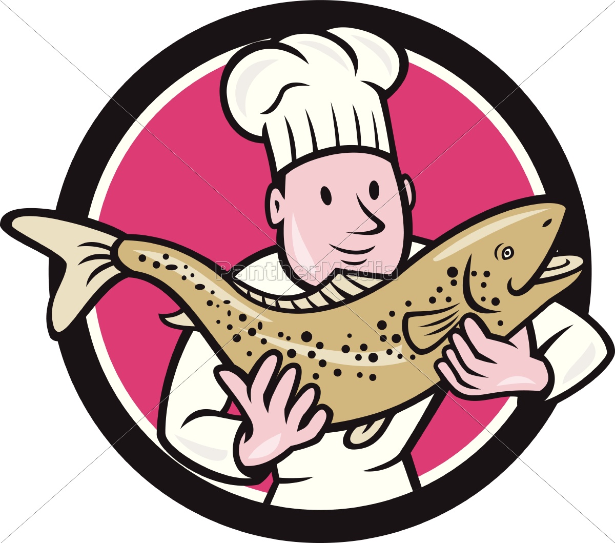 Chef Koch Holding Forelle Fisch Kreis Karikatur Stockfoto Bildagentur Panthermedia