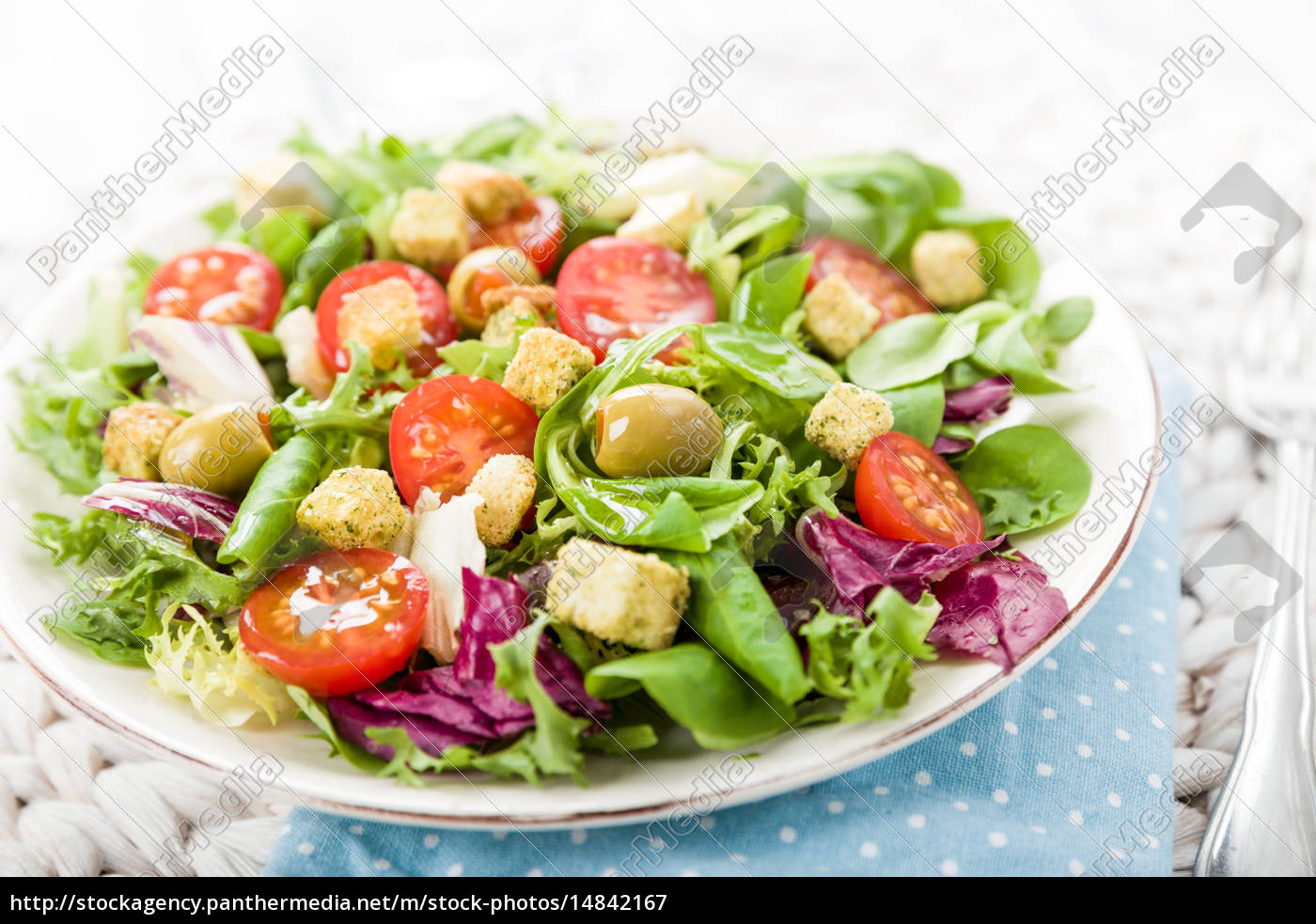 Frischer Salat Mit Croutons Stockfoto Bildagentur Panthermedia