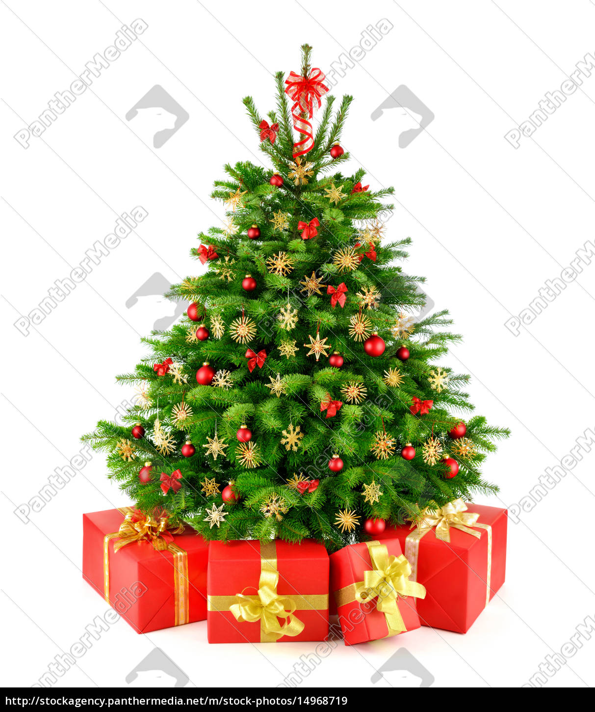 Weihnachtsbaum Mit Strohsternen Und Geschenken Stockfoto 14968719 Bildagentur Panthermedia