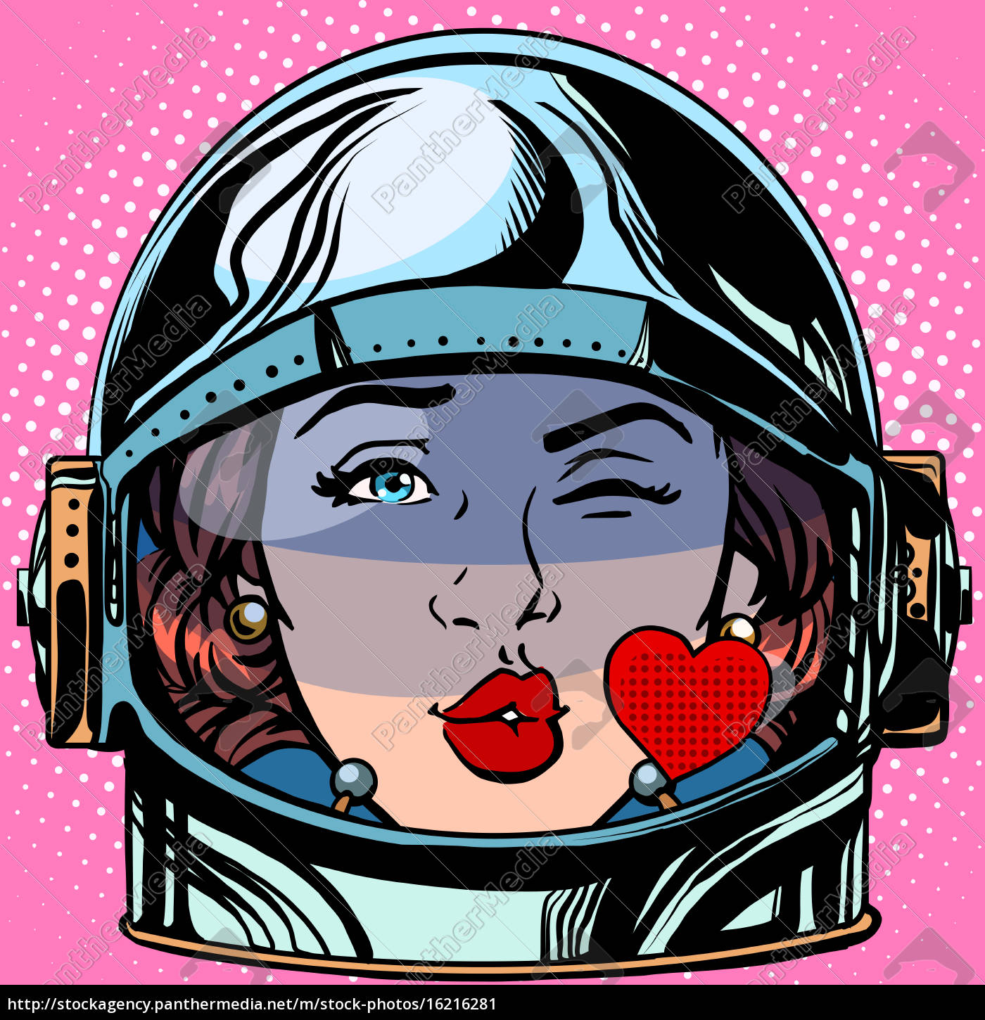 Emoticon Kuss Liebe Emoji Gesicht Frau Astronaut Retro Stockfoto Bildagentur Panthermedia