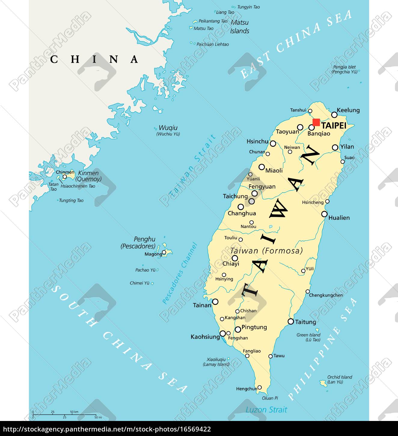 Taiwan Republik China Politische Landkarte Stock Photo Bildagentur Panthermedia