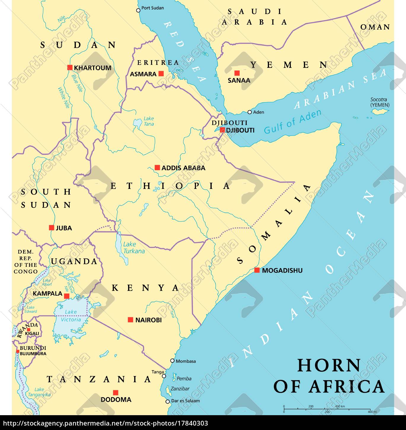 Horn Von Afrika Politische Karte Lizenzfreies Bild 17840303 Bildagentur Panthermedia 1764