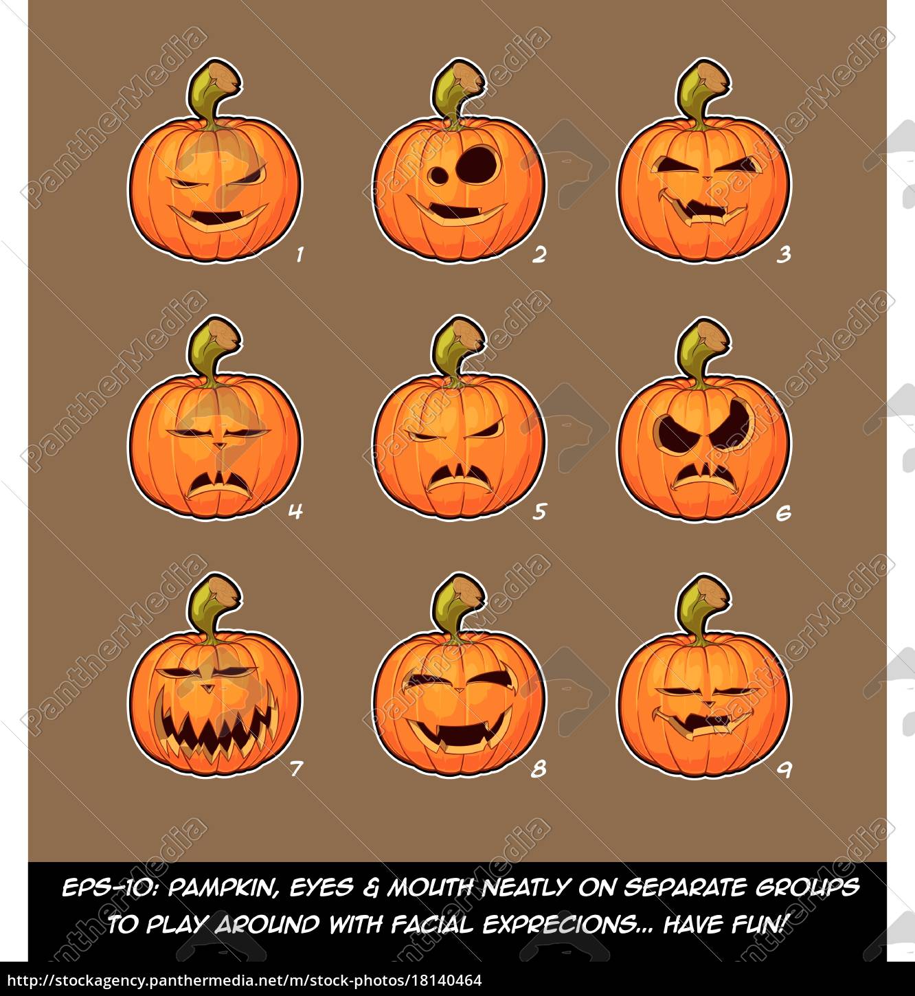 Jack O Lantern Cartoon 9 Vampire Expressions Set Lizenzfreies Foto 18140464 Bildagentur Panthermedia