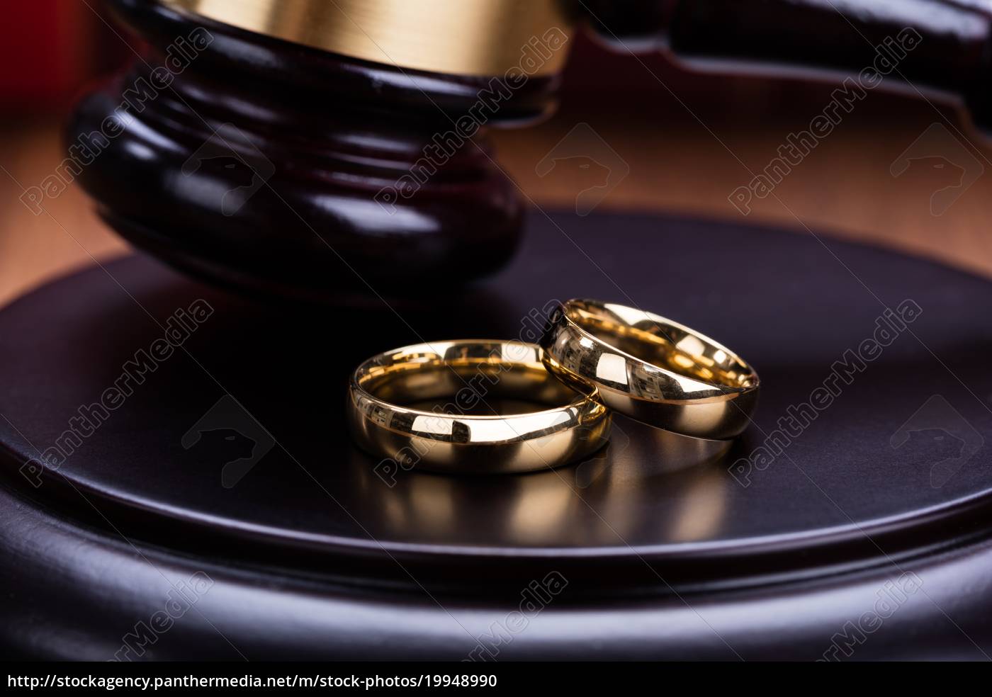 Hochzeitsringe Werden Auf Gavel Platziert Stock Photo Bildagentur Panthermedia