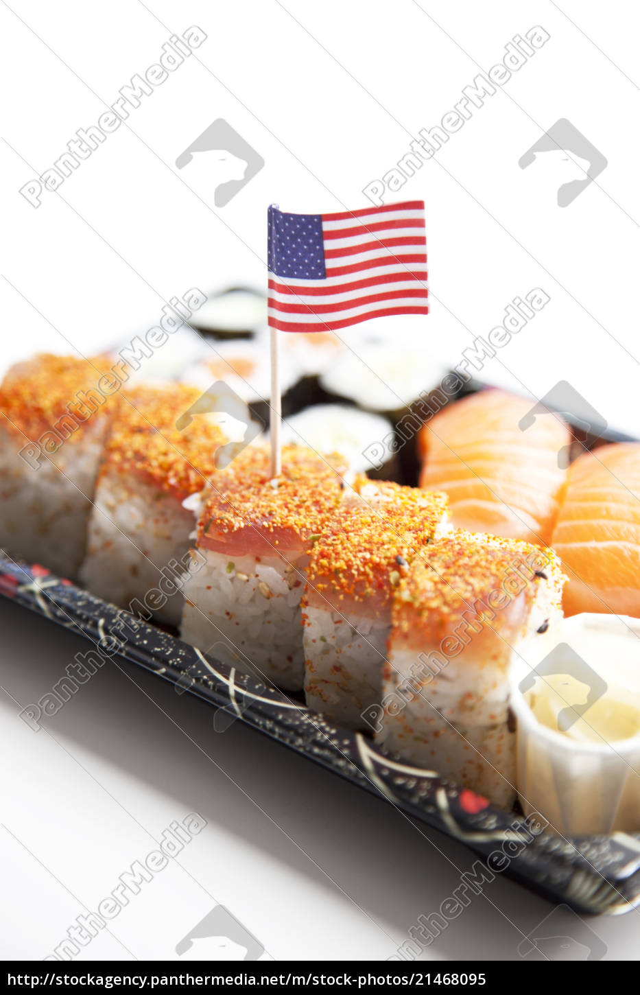 Sushi Essen Auf Tablett Mit Amerikanischen Flagge Vor Lizenzfreies Bild Bildagentur Panthermedia