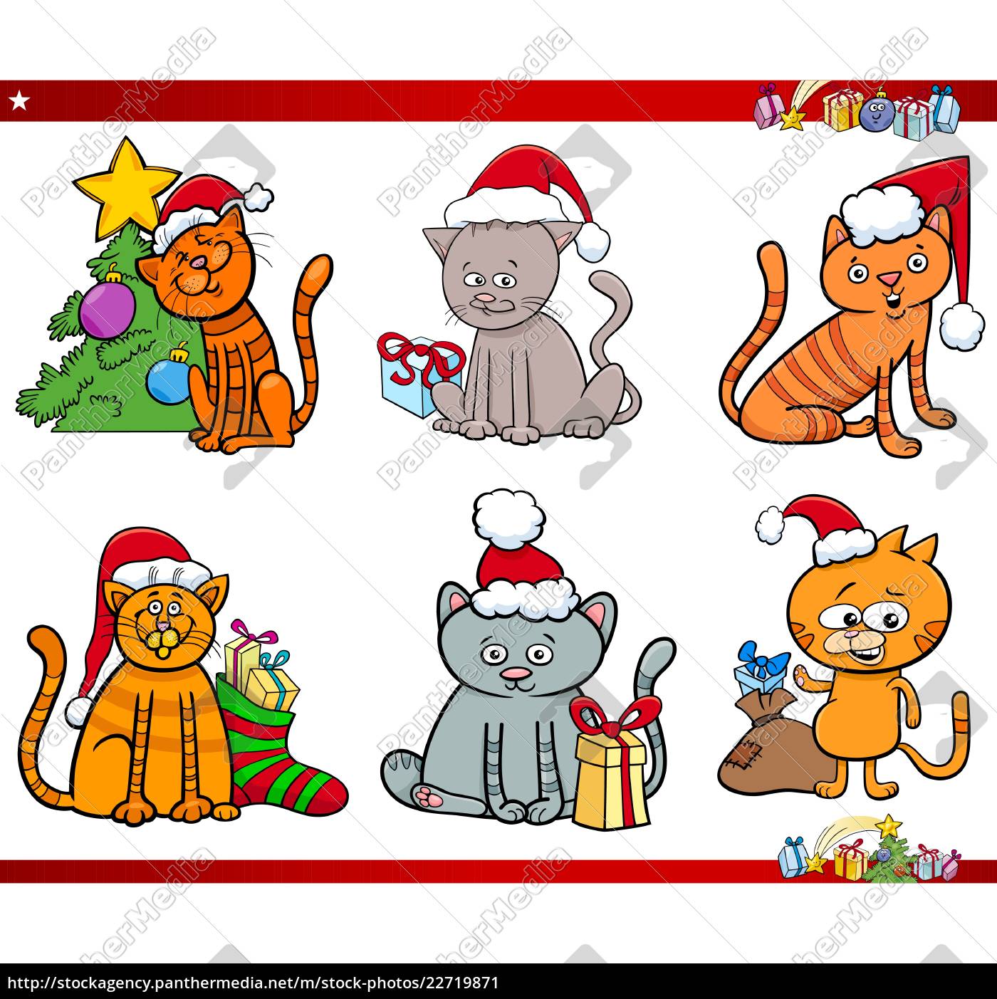 Katze Zeichen Auf Weihnachten Cartoon Set Lizenzfreies Bild Bildagentur Panthermedia