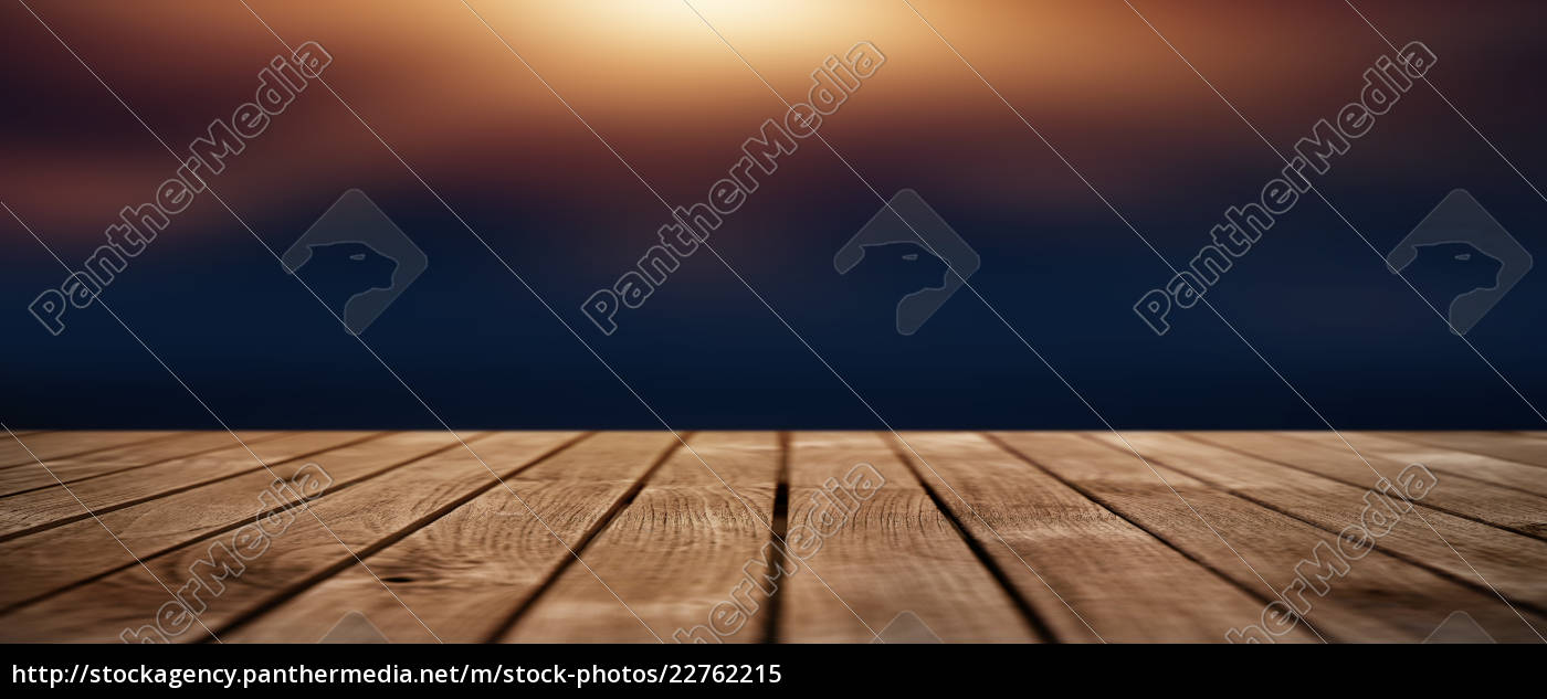 Dark Blue Background With Lighted Wooden Stage Stockfoto