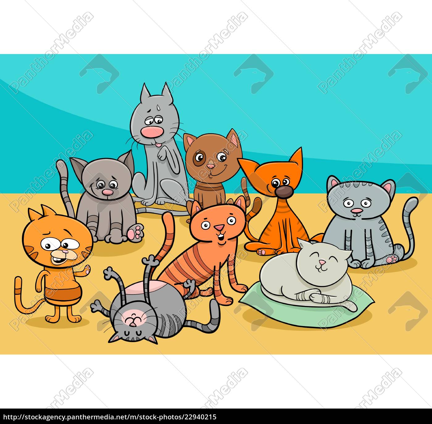 Lustige Katzen Gruppe Cartoon Illustration Lizenzfreies Bild Bildagentur Panthermedia