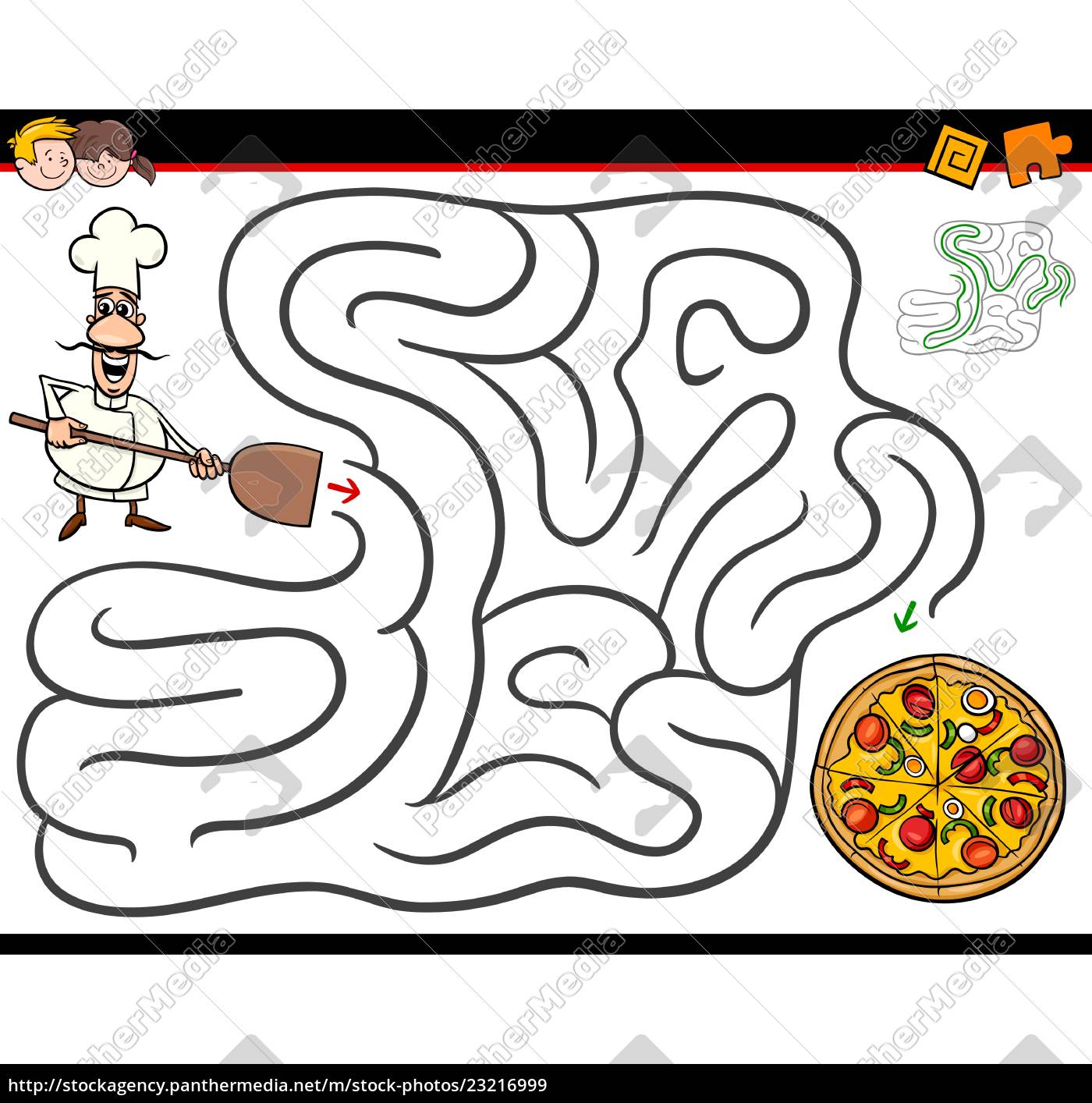 Cartoon Labyrinth Aktivitat Mit Koch Und Pizza Lizenzfreies Bild Bildagentur Panthermedia