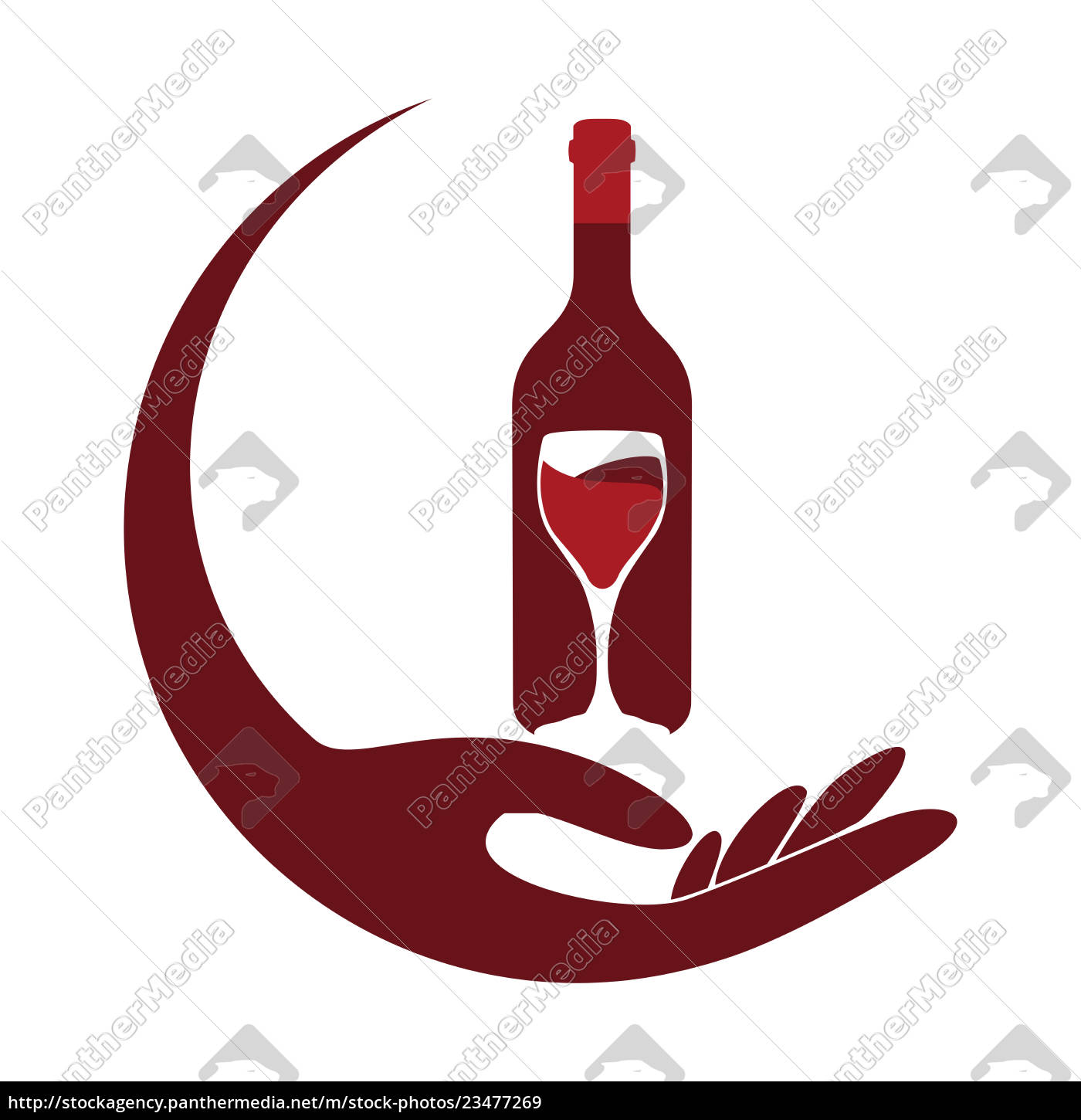 Hand Weinflasche Und Glas Wein Logo Lizenzfreies Bild Bildagentur Panthermedia