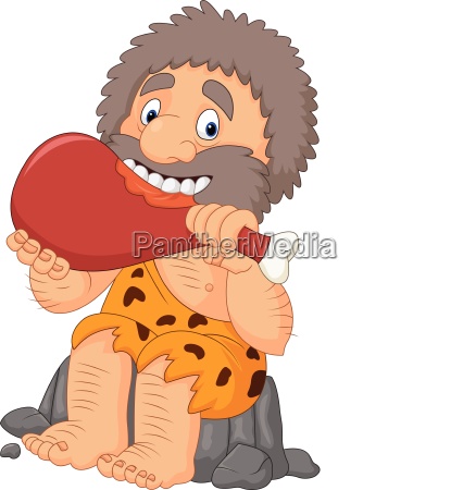 Cartoon Hohlenmenschen Essen Fleisch Stock Photo Bildagentur Panthermedia