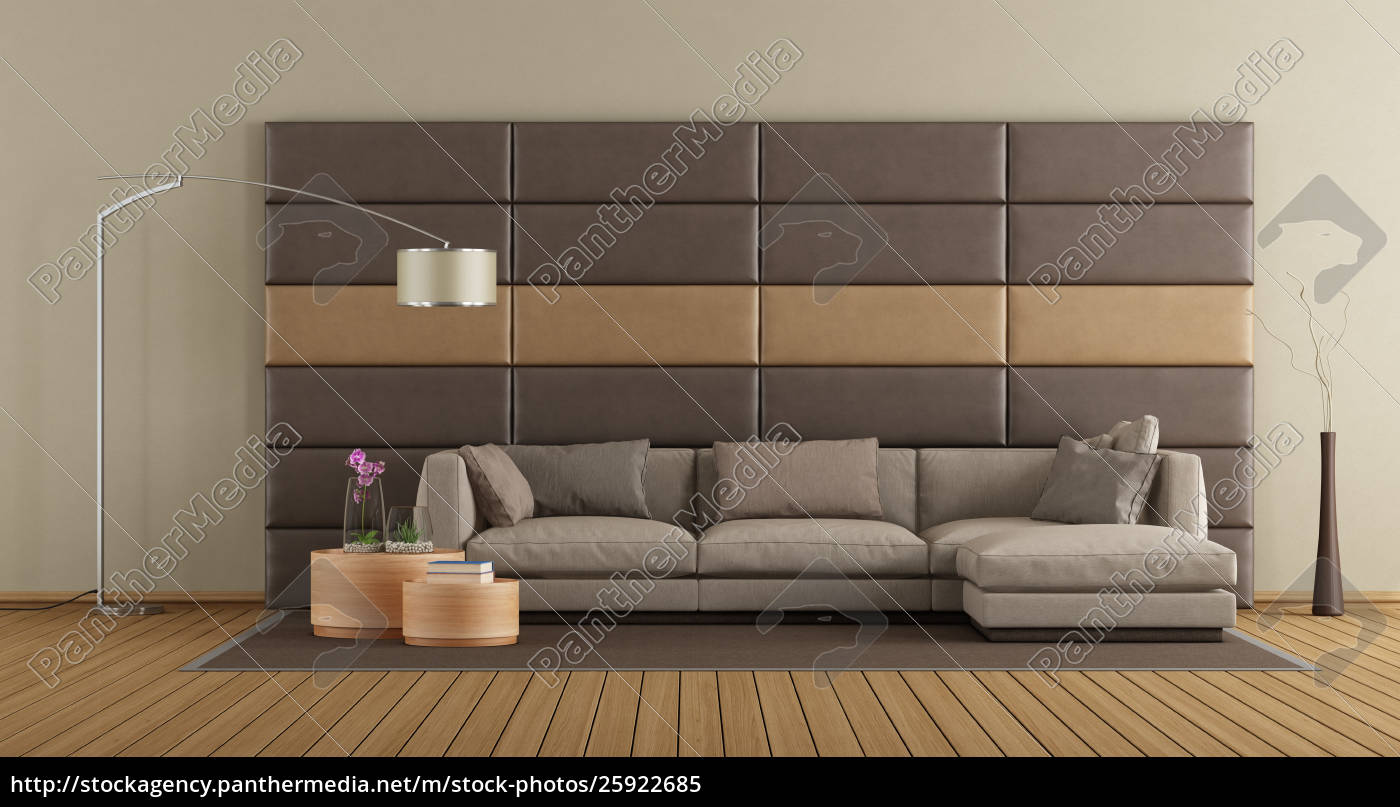 Stockfoto 25922685 Braunes Sofa Gegen Lederpaneele