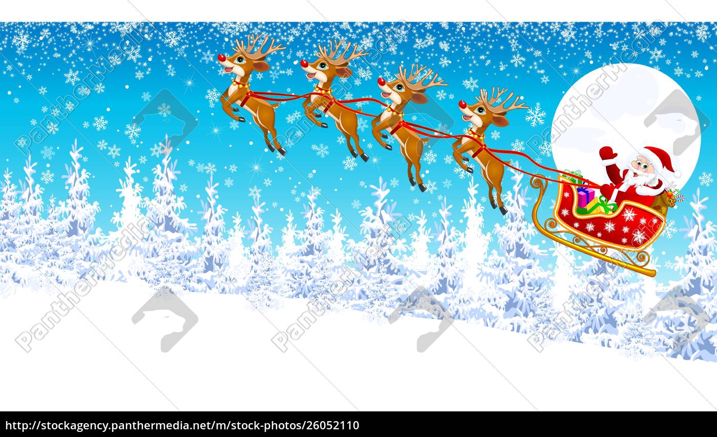 weihnachtsmann auf einem schlitten mit rentieren im - Stock Photo