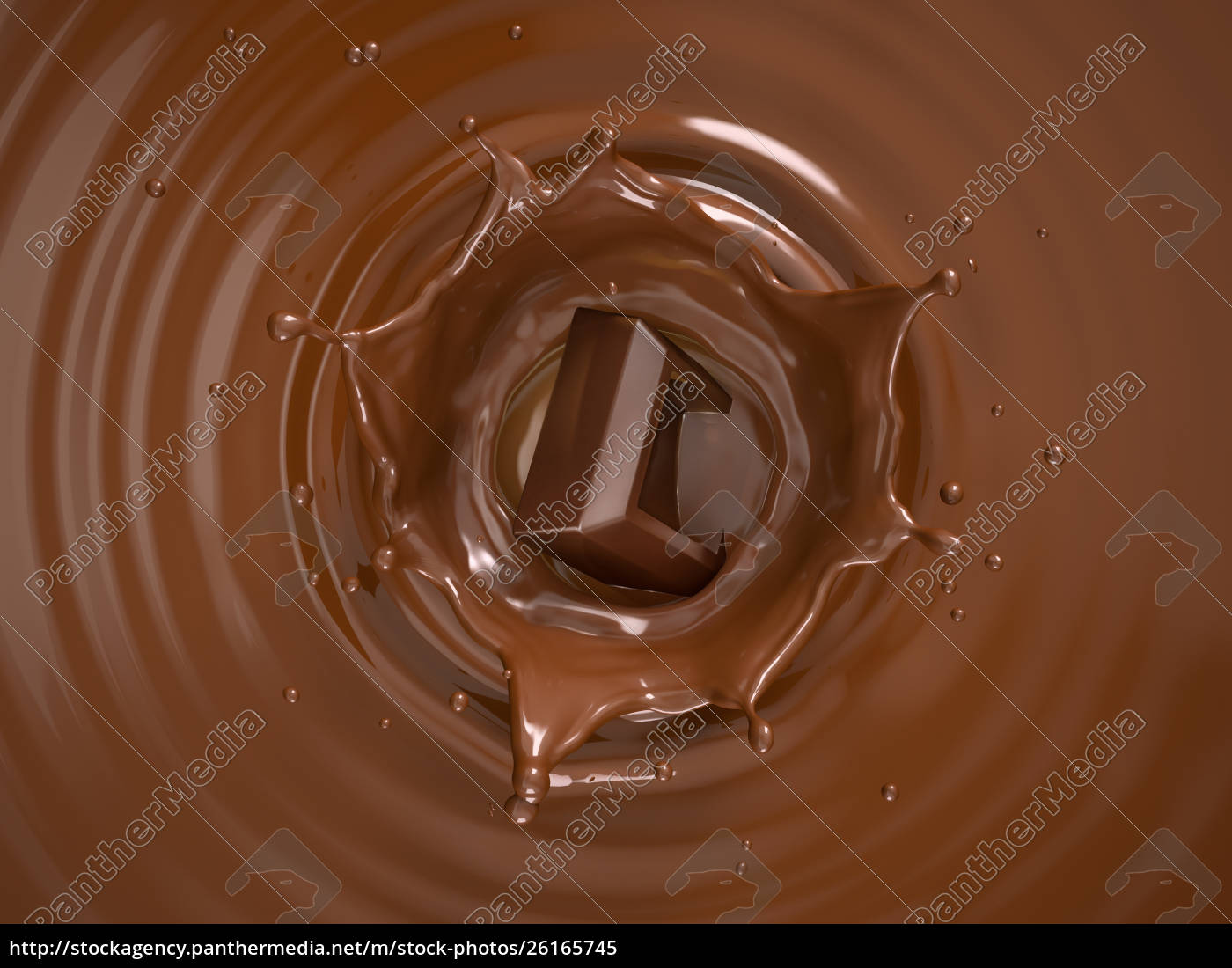 Schokoladenwürfel spritzt in flüssige Schokolade - Stockfoto ...