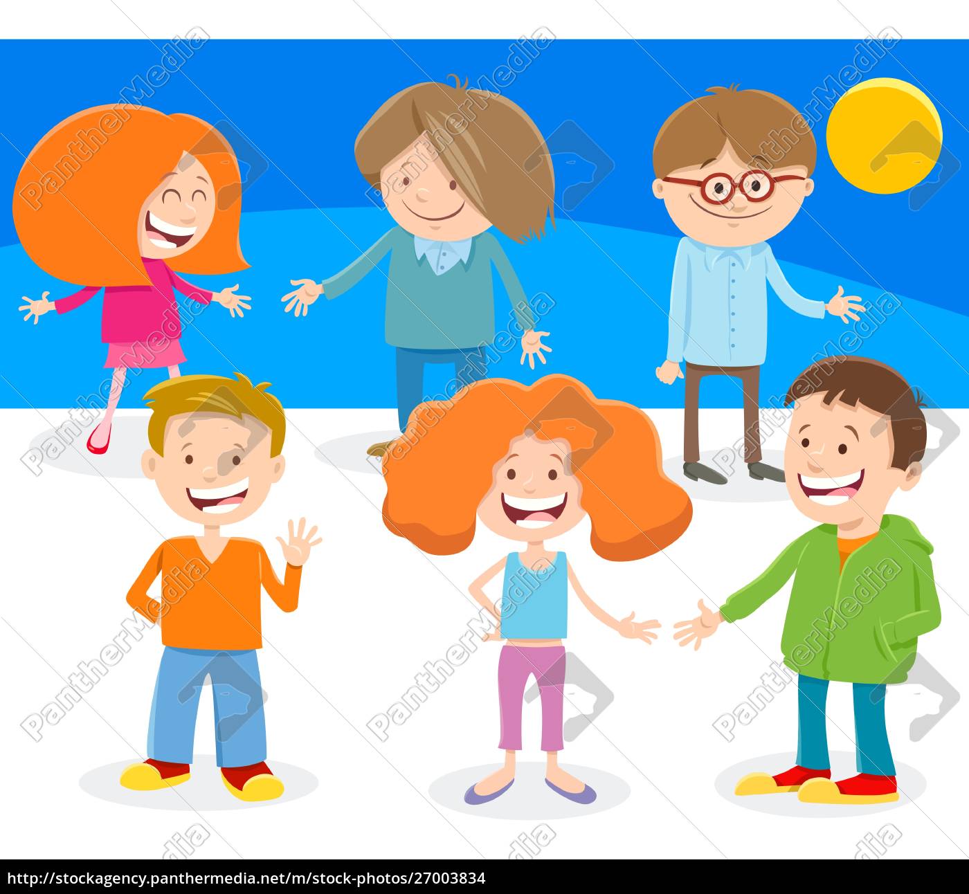 Lustige Cartoon Kinder Charaktere Gruppe Stockfoto Bildagentur Panthermedia