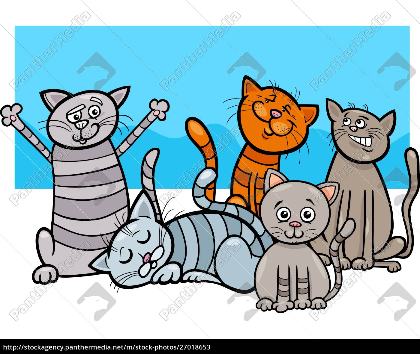 Lustige Katzen Gruppe Cartoon Illustration Lizenzfreies Bild Bildagentur Panthermedia
