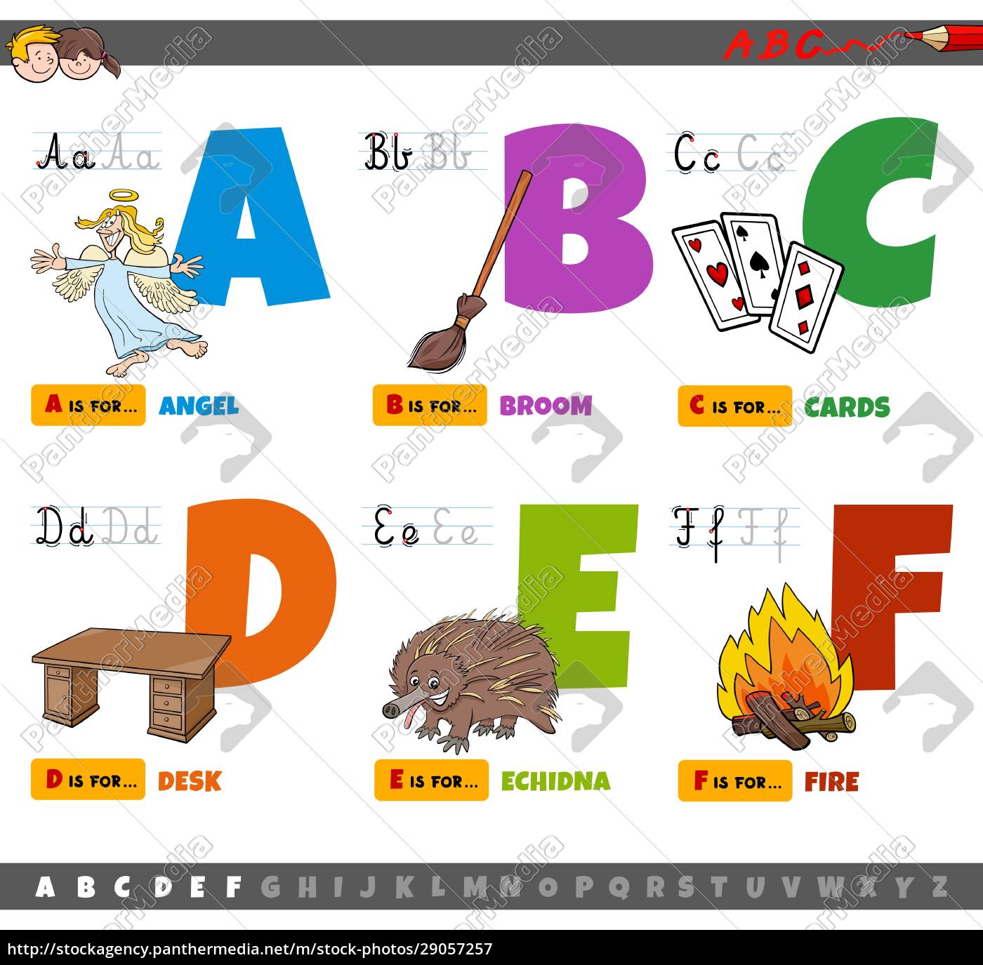 pädagogische cartoon alphabet buchstaben für kinder