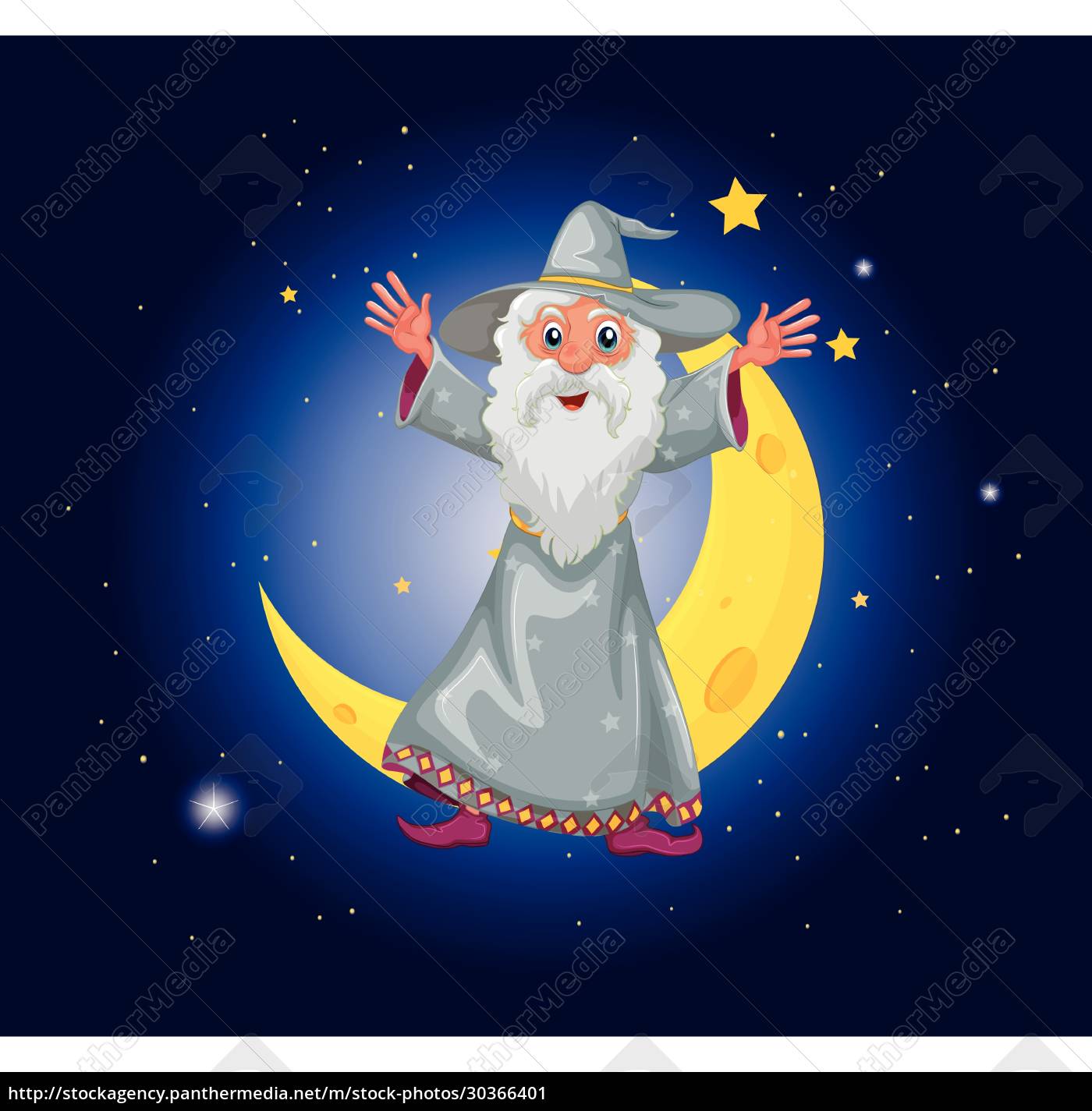 A wizard floating near the moon - Lizenzfreies Bild - #30366401 ...